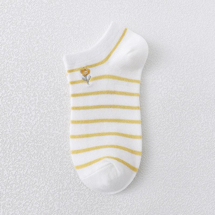 Summer Thin Cotton Socks Embroidered Shallow Striped Socks