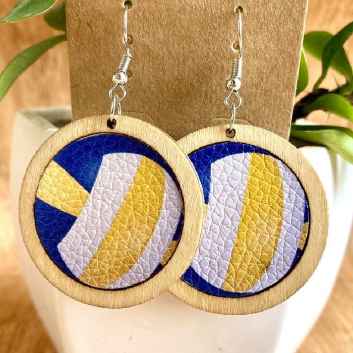 Fashion Personality Baseball Volleyball Leather Wooden Women Earrings