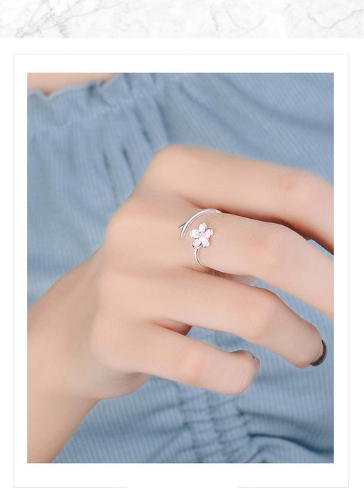 Pink Flower Simple Fashion Open Ring
