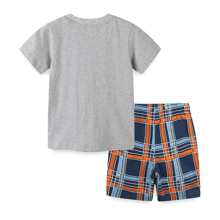 Knitted cotton medium and small children's round neck shorts two-piece set