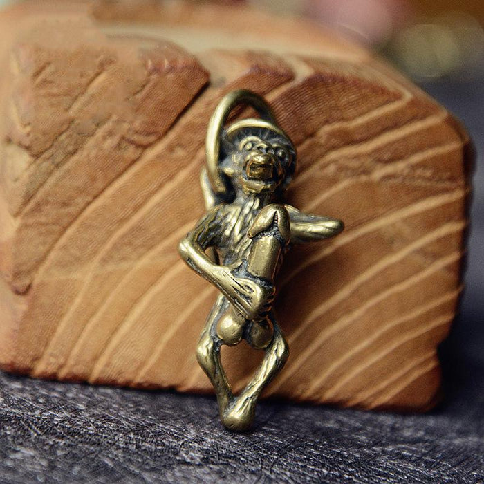 Brass Naughty Monkey Big Penis Keychain