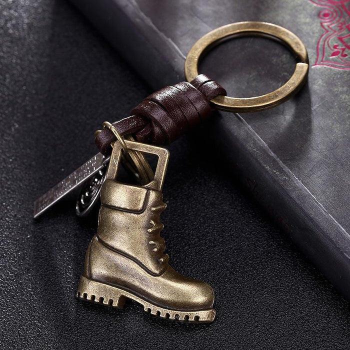 Vintage Martin boots leather key chain creative small gift hand woven car key pendant