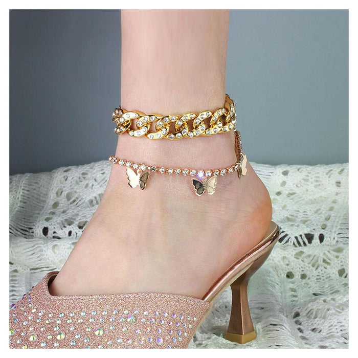 Creative Rhinestone Butterfly Pendant Foot Ornament Women's Shining Anklet