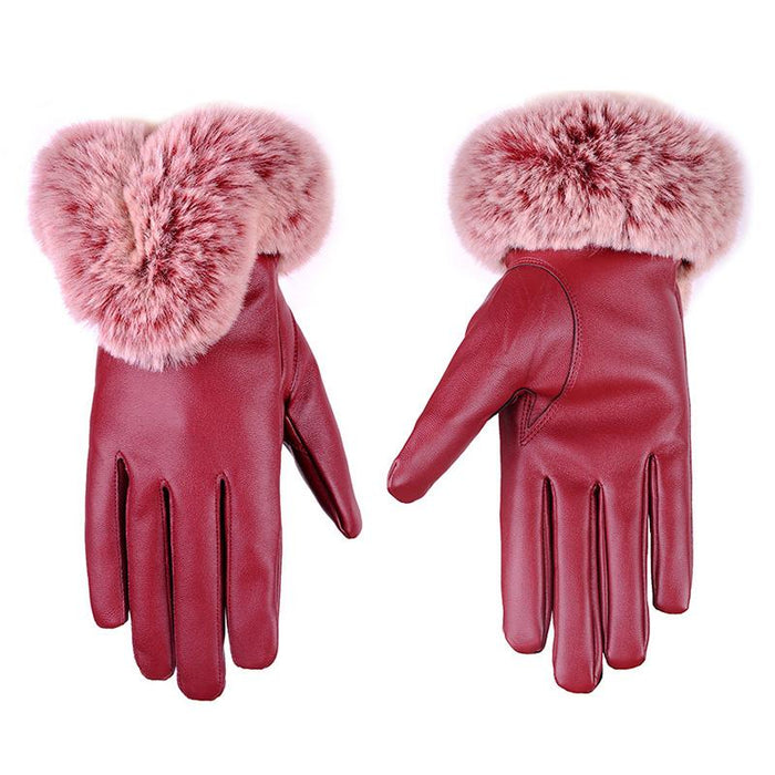 Women Winter Faux Rabbit Leather Gloves