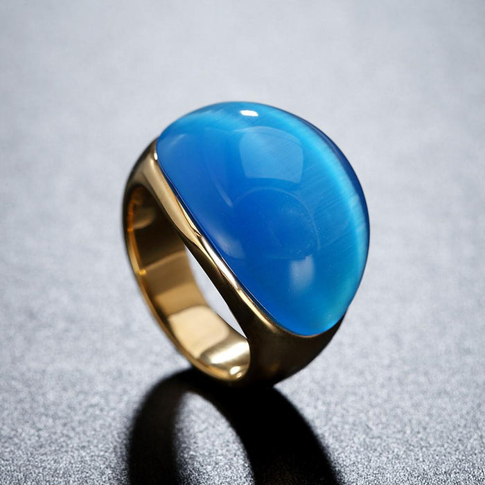 Fashion Ruilifeng Simple Cat's Eye Stone Women's Titanium Steel Ring