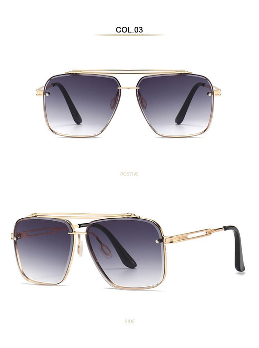 Men's and women's square metal double beam Sunglasses