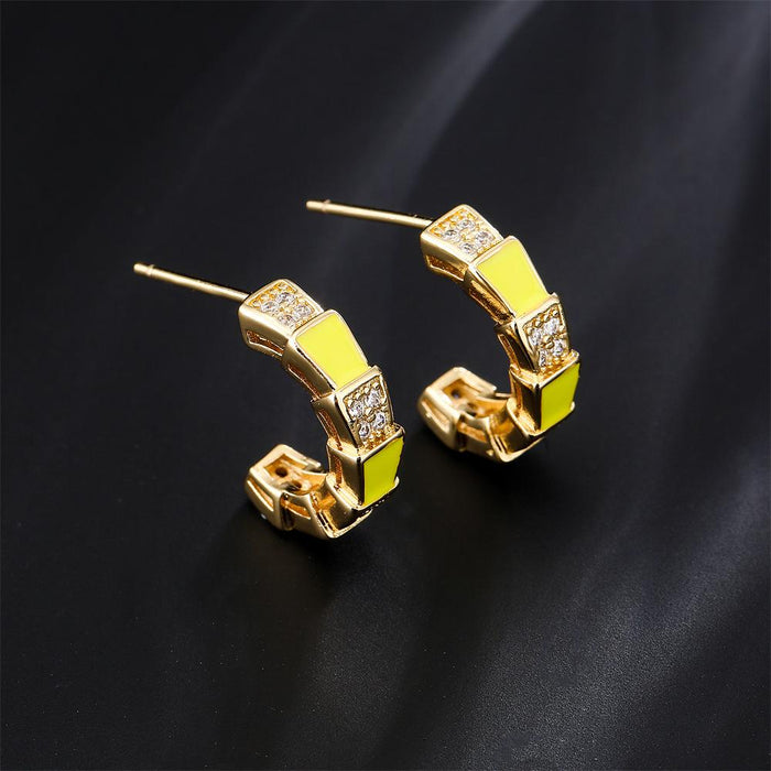 Light Luxury Style Oil Drop Gold Color Zircon Geometric Earrings