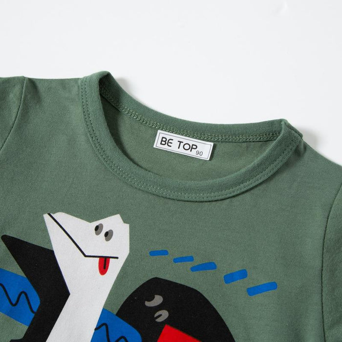 Children's short sleeved cotton T-shirt dinosaur print