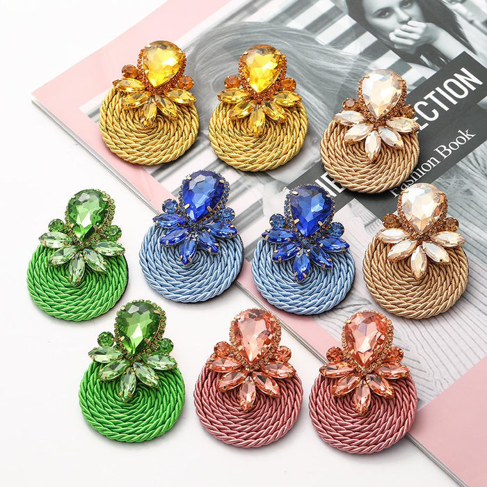 New Exaggerated Retro Simple Women's Earrings Accessories Inlaid Rhinestone