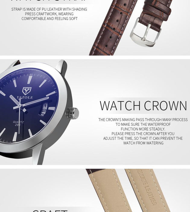 Top Brand Luxury YAZOLE Men Fashion Sport Quartz Wristwatch Clock Business Waterproof Watch