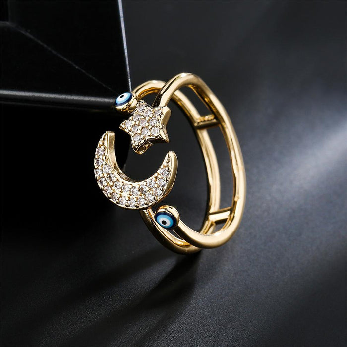 Fashion Star Moon Design Geometric Opening Ring