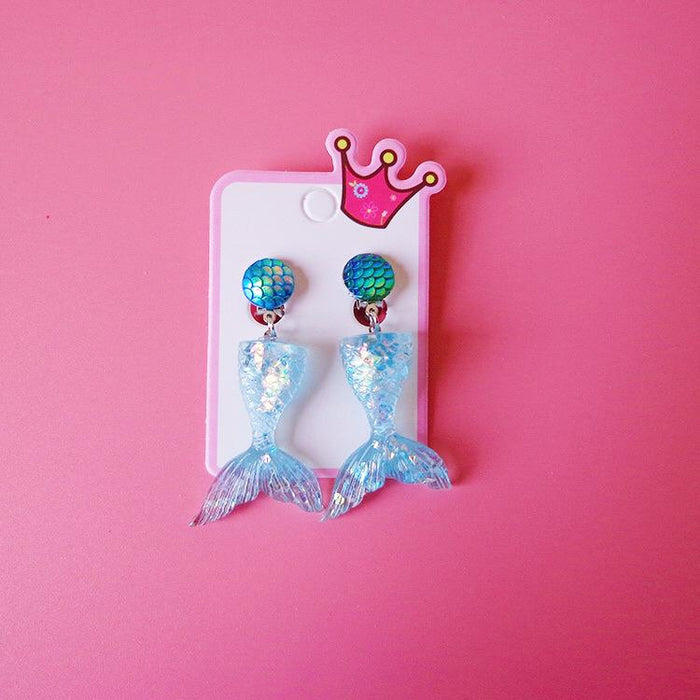 Ear clip ocean wind changing color lovely cartoon Mermaid Princess Earrings