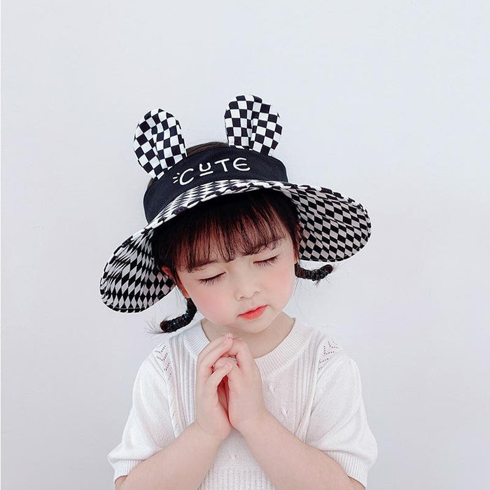 Summer Children's Plaid Rabbit Ears Big Brim Sunshade Hat