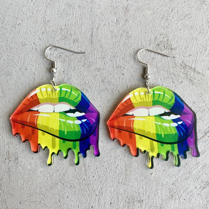 Lip Acrylic Resin Flag Earrings