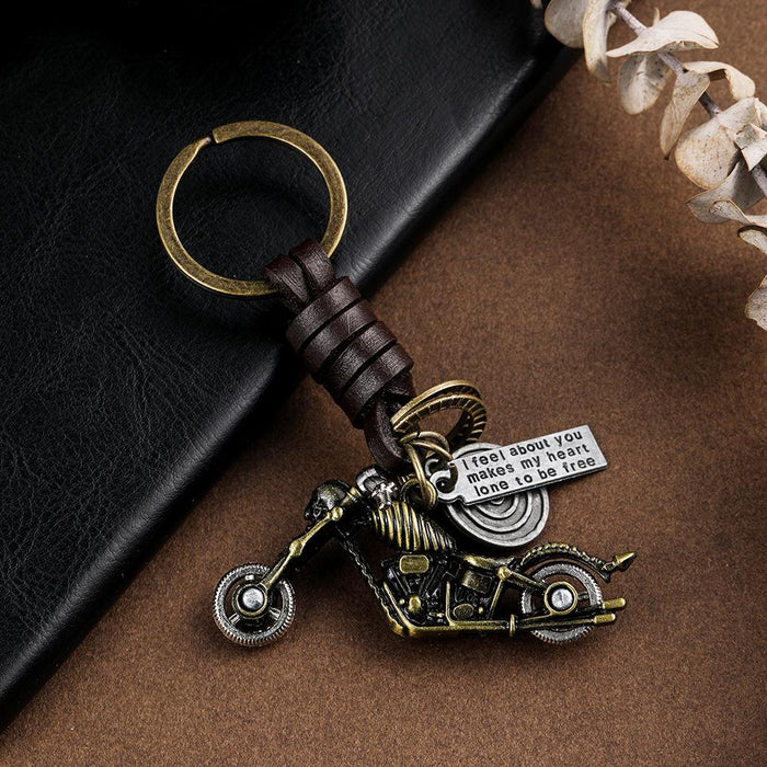Metal key chain Harley Motorcycle Leather woven key pendant Vintage bag metal pendant