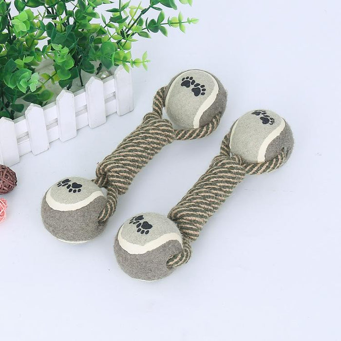 Pet Chew Toy Cotton Rope Tennis Dumbbell Rubber Toy