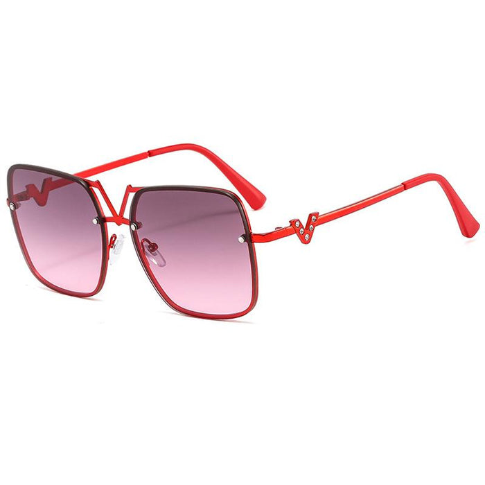 Square metal sunglasses V-shaped diamond inlay