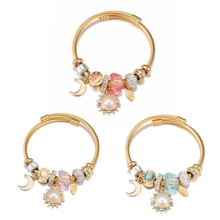 Bright Sun Flower Moon Pendant KC Gold Bracelet