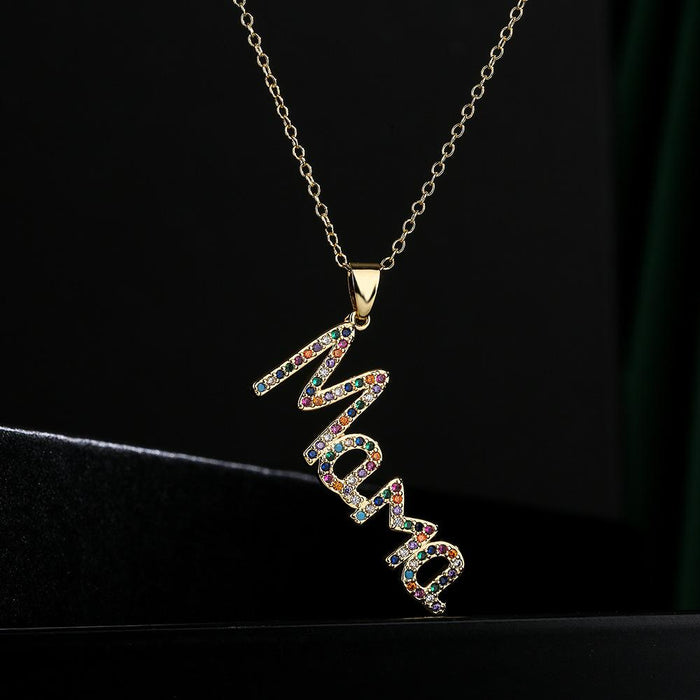 New Mother's Day Gift Gold Color Zircon Mom Pendant Necklace