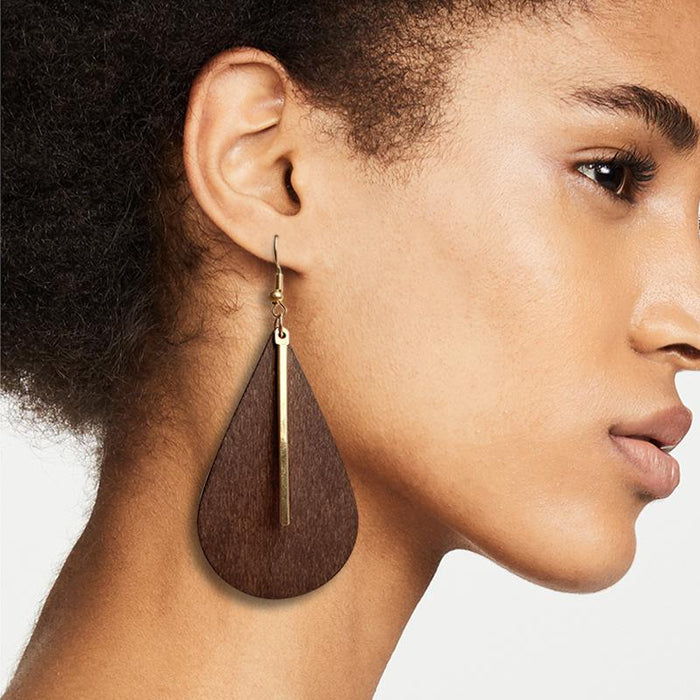 Minimalist Wooden Gold Boho Women's Earrings