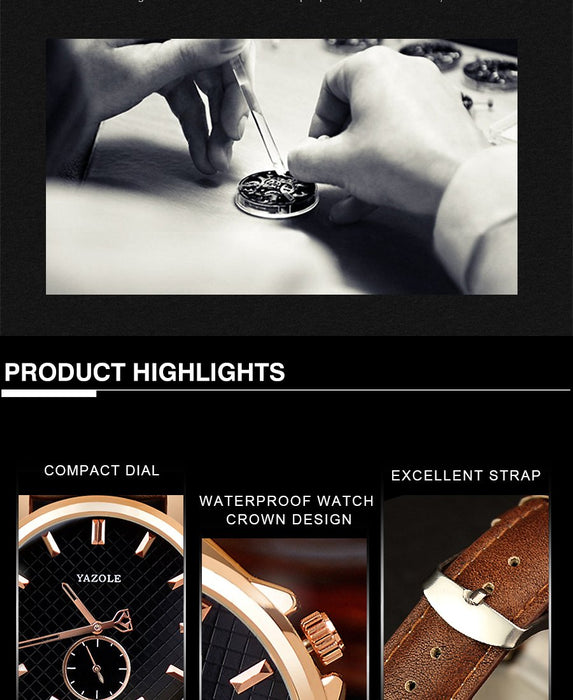 Yazole Business Small Seconds Brand Men's Watch Unique Leisure Fashion Leather Watches