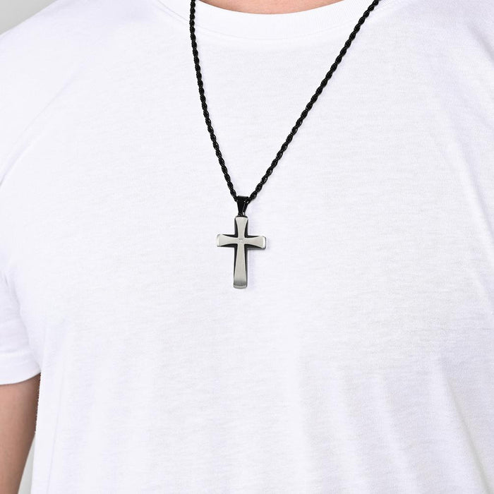 Simple Beveled Titanium Steel Two-color Cross Pendant Necklace