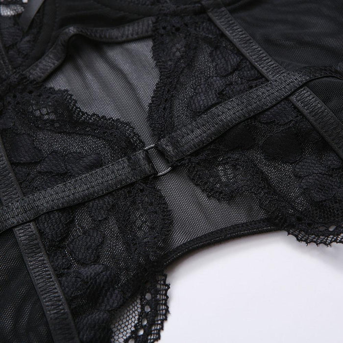 Women Lace Cross Strappy Corset Sexy Underwear Lingerie Set
