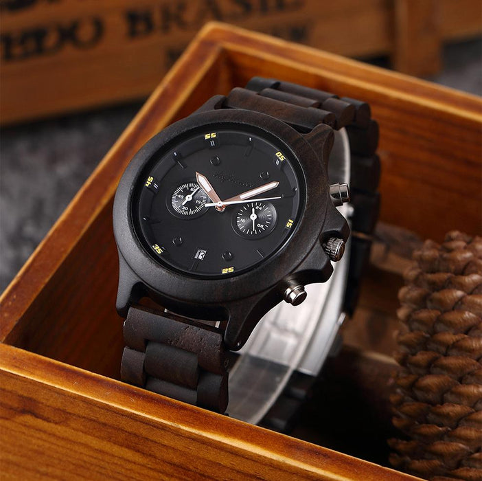 Classic Double Eye Wooden Business Quartz Watch