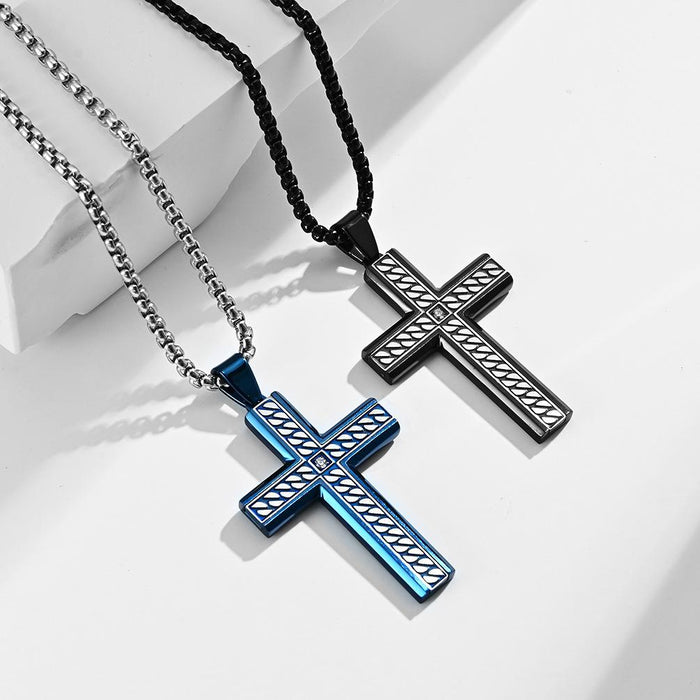Bezel Inlaid Stone Cross Pendant Necklace