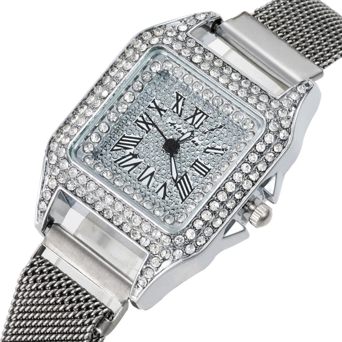 New Fashion Square Diamond Inlaid Roman Digital Pointer Temperament Watch Llz20017