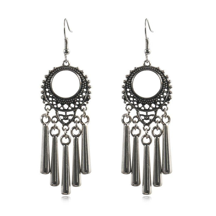 Women's Bohemian Ethnic Silver Peacock Flower Leaf Earrings