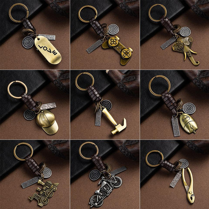 Vintage punk style leather metal key chain creative small gift hand woven car key chain pendant
