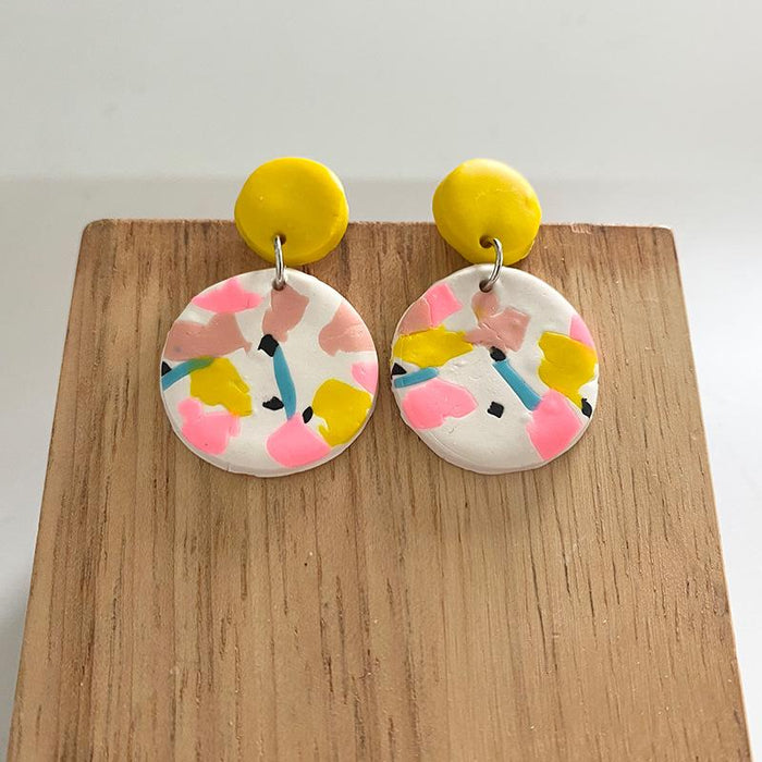 New Multicolor Art Geometry Handmade Clay Soft Pottery Earrings Female