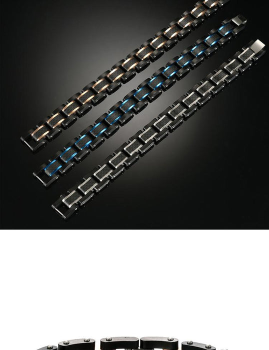 Fashion Men's Solid Carbon Fiber Stainless Steel Bracelet Jewelry