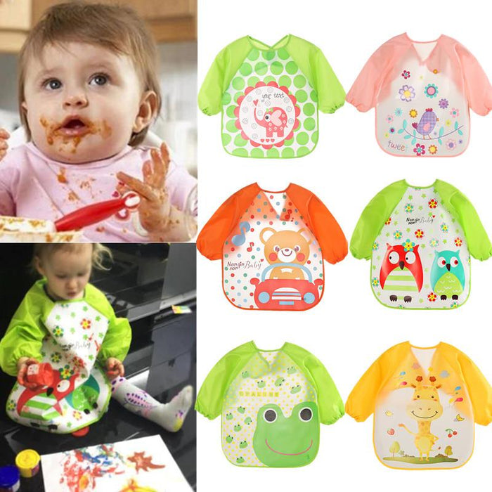 Cute Bibs Waterproof Long Sleeve Apron Children Feeding Smock