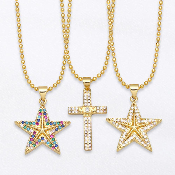 Simple Fashion Color Diamond Five Pointed Star Clavicle Chain