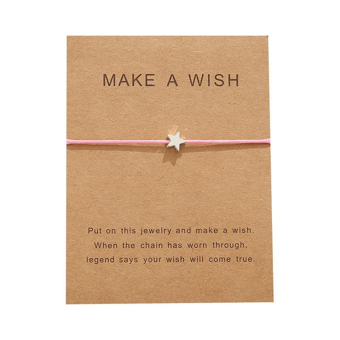Simple Silver Star Blessing Card Rope Bracelet