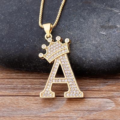 Zircon A-Z Crown Alphabet Necklace