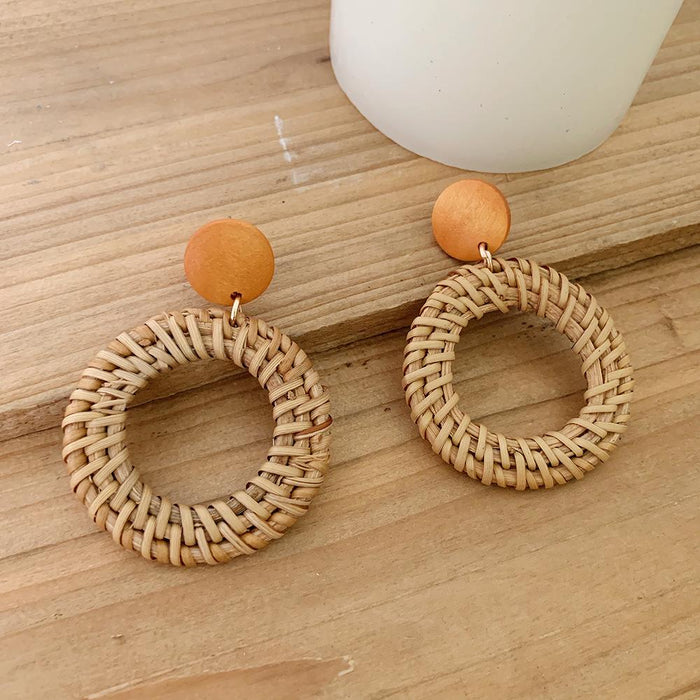 Wooden Handmade Rattan Geometric Earrings Female