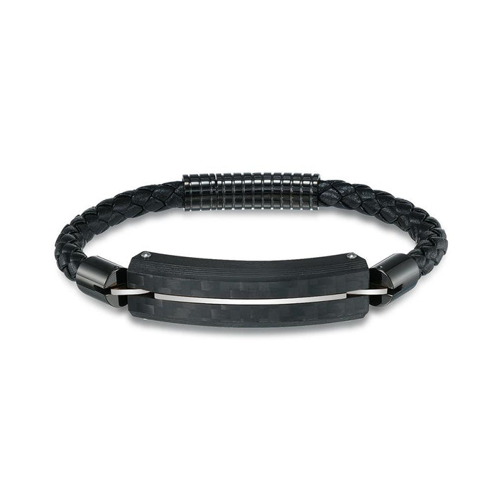 Leather Rope Solid Carbon Fiber Titanium Steel Bracelet