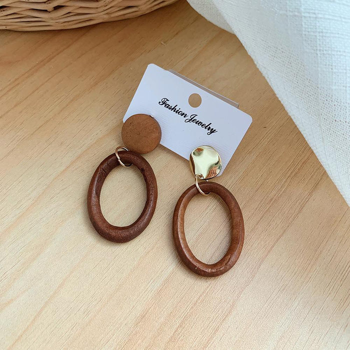 Exaggerated Geometric Wooden Hollow Triangular Earrings Jewelry