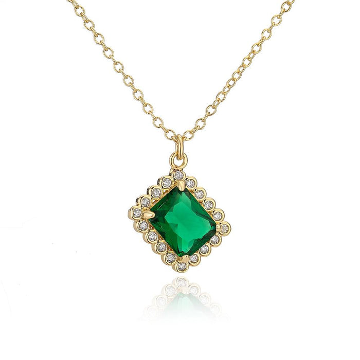 New Square Emerald Zircon Pendant Necklace