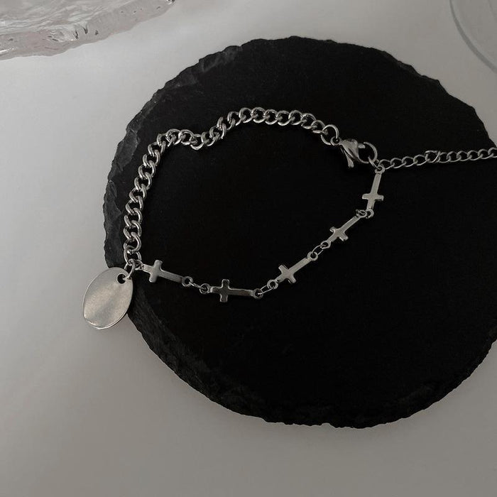 New Vintage Round Cross Titanium Steel Bracelet
