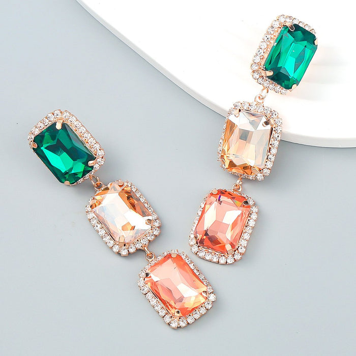 Women's Fashion Alloy Square Rhinestone Long Earrings