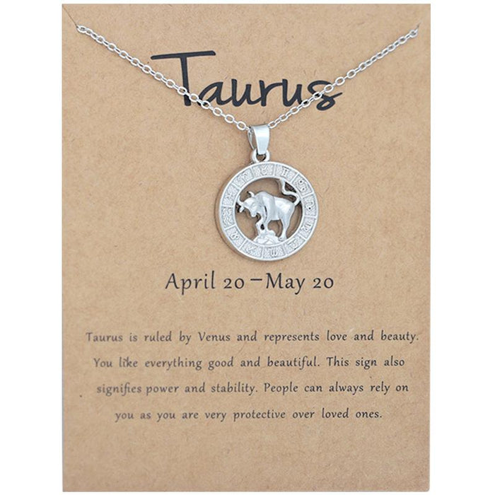 Zodiac 3D Image Pendant Card Clavicle Chain