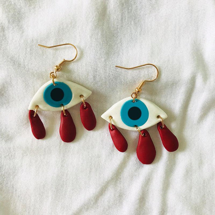 Creative Ghost Soft Ceramic Earrings Eyes Moon Clay Clay Student Earrings