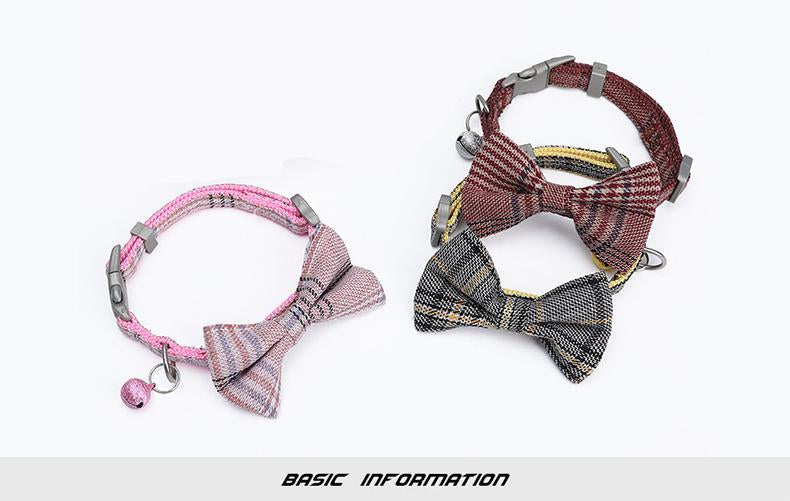 Plaid Bow-knot Small Dog Collar Perro Adjustable Polyester Puppy Collier Chien Medium Dog Pet Accessories Cats Products For Pets