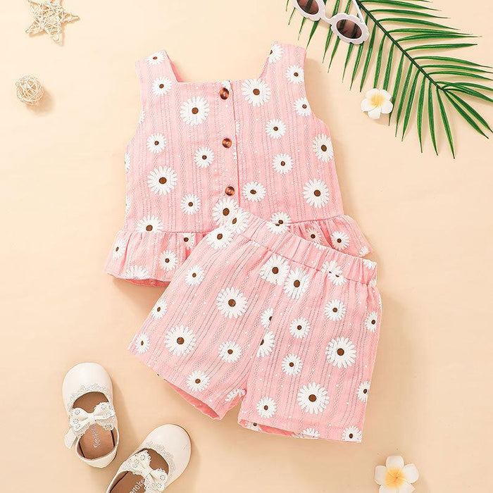 Little Girls Pink Flower Two Piece Clothing Set