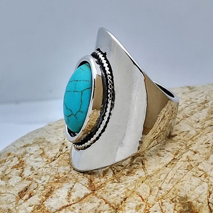 Exaggerated Fashion Personality Natural Turquoise Ring