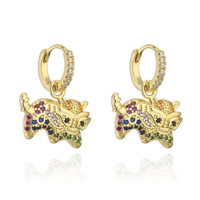 New Light Luxury Gold Color Zircon Animal Earrings